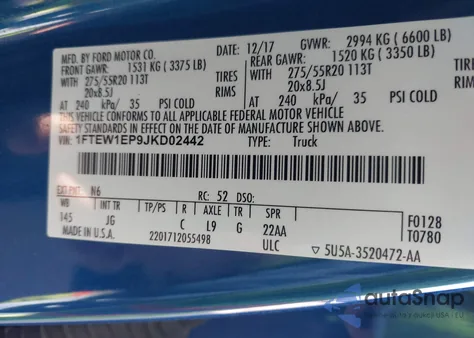 2018 Ford F-150 Xl from USA, damaged, VIN 1FTEW1EP9JKD02442